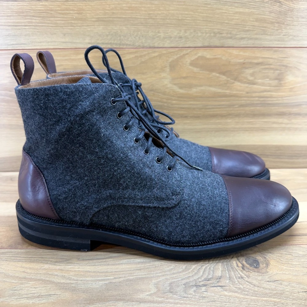 TAFT The Jack Boot Felt Wool Leather Mens 12 EU 45 Gray Oxblood Business Casual